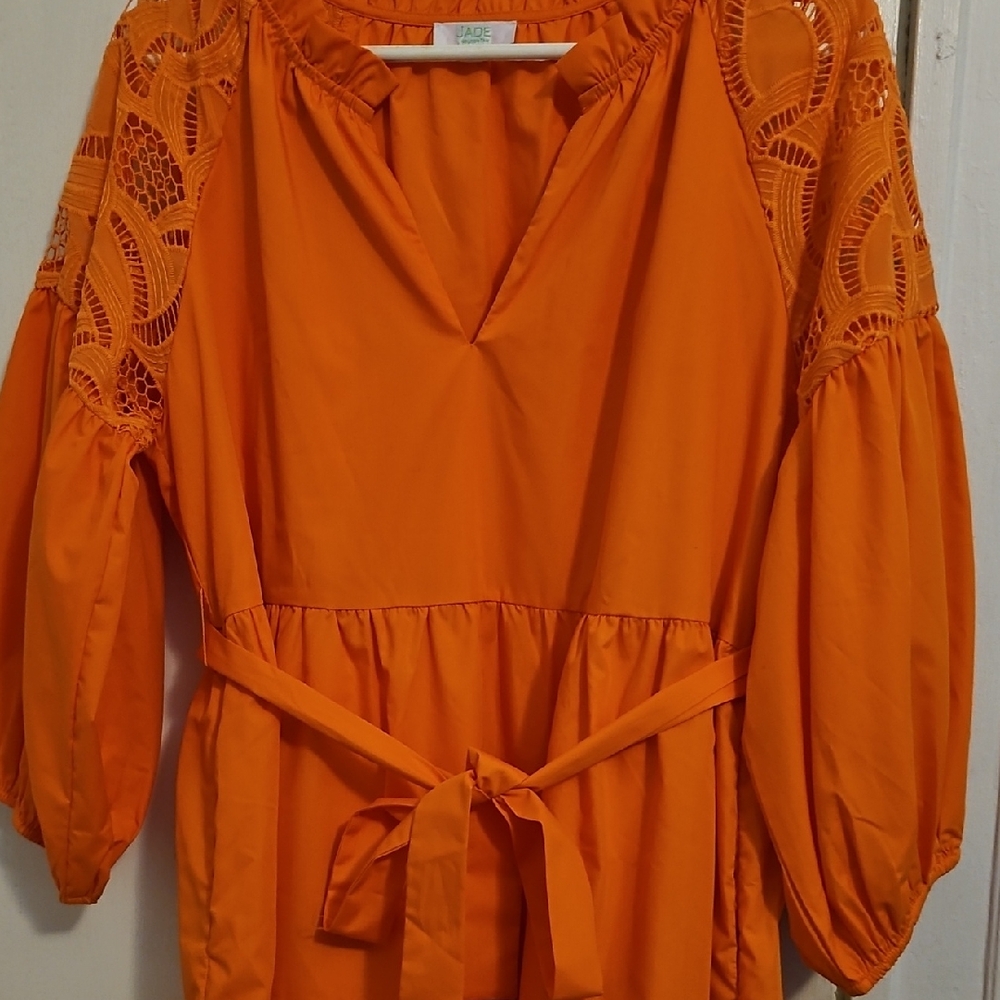 Orange 3/4 Sleeve Tie Front Dress